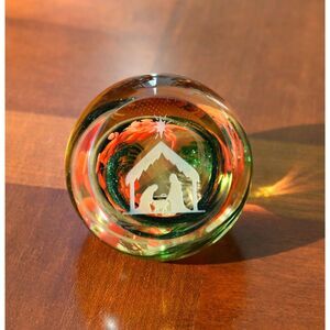 Vintage Caithness Glass Nativity Paperweight Scotland Christmas Creche Sulphide